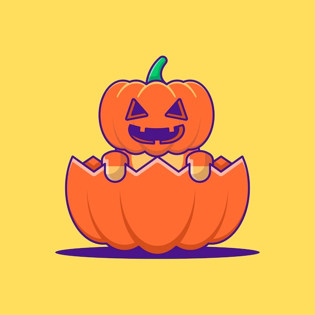 Monstruo de calabaza lindo en la ilustración de dibujos animados de calabaza. Concepto de estilo de dibujos animados planos de Halloween