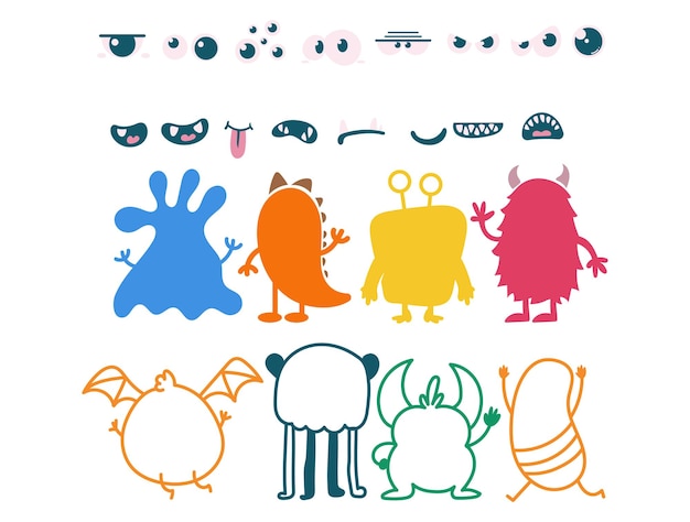 Monstruo conjunto personalizado diseño vectorial monstruo personalizado su propio