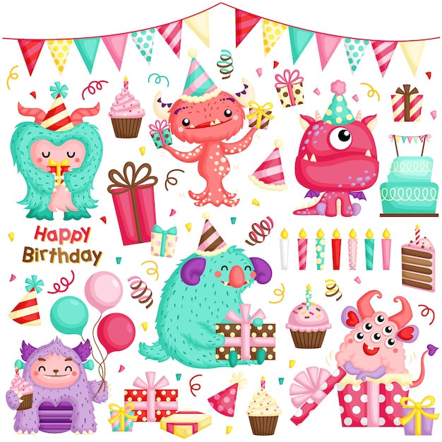 Monstruo de cumpleaños femenino lindo