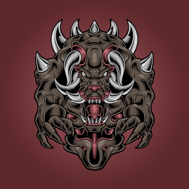 Monstruo diablo colmillo y cuernos ilustración