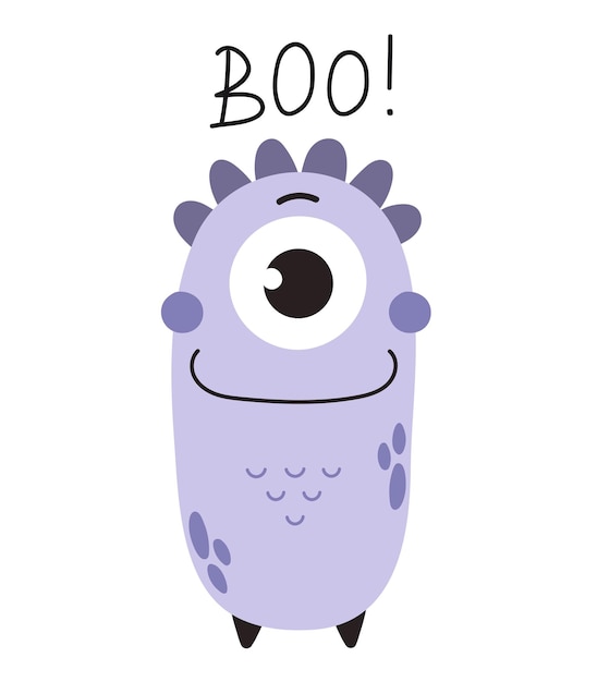 Monstruo de dibujos animados dibujo a mano letras boo