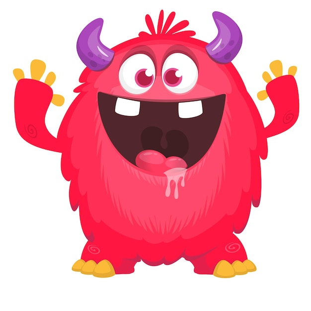 Monstruo de dibujos animados con expresión facial divertida y emocionada agitando las manos Ilustración vectorial aislada en diseño blanco de Halloween