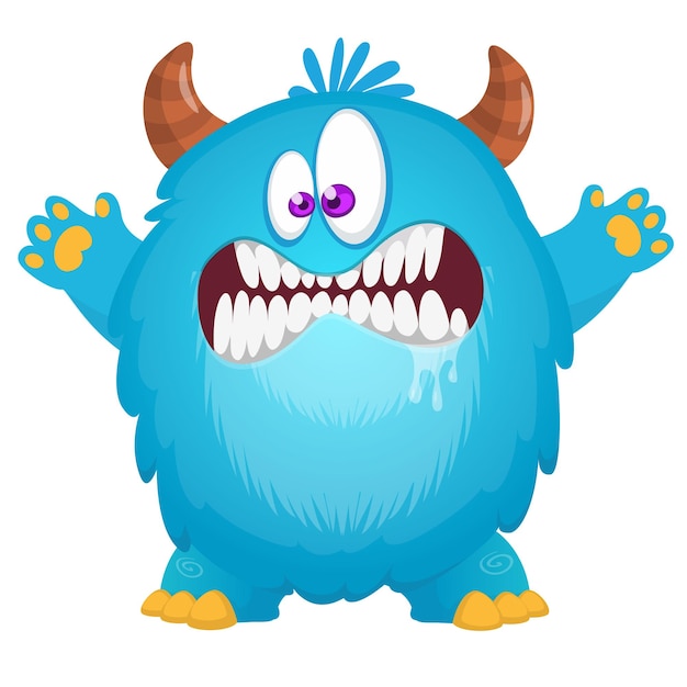 Monstruo de dibujos animados con expresión facial divertida y emocionada agitando las manos Ilustración vectorial aislada en diseño blanco de Halloween