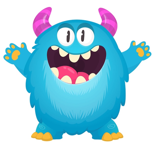 Monstruo de dibujos animados con expresión facial divertida y emocionada agitando las manos Ilustración vectorial aislada en diseño blanco de Halloween