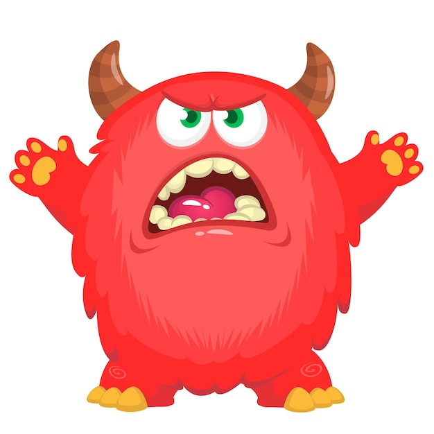 Monstruo de dibujos animados con expresión facial divertida y emocionada agitando las manos Ilustración vectorial aislada en diseño blanco de Halloween