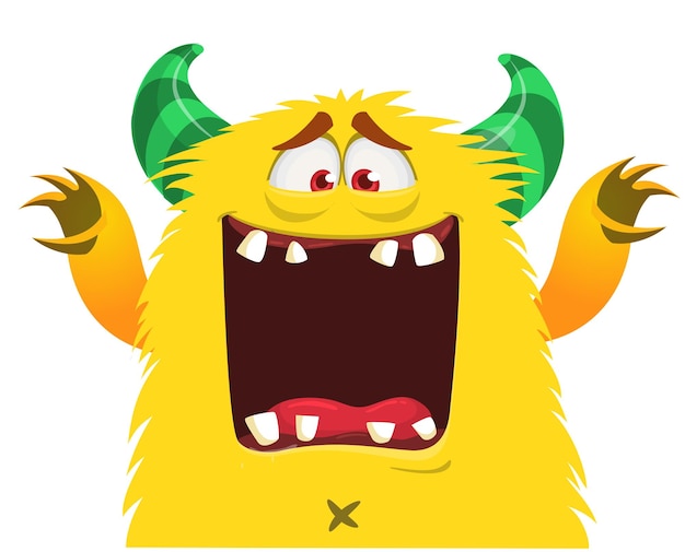 Monstruo de dibujos animados gracioso agitando las manos y mostrando la lengua Ilustración vectorial de Halloween