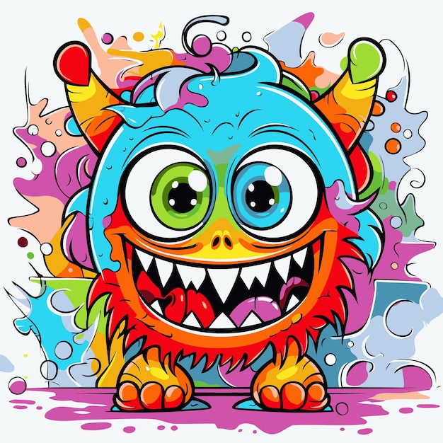 Monstruo de dibujos animados gracioso en un fondo colorido ilustración de clip art vectorial