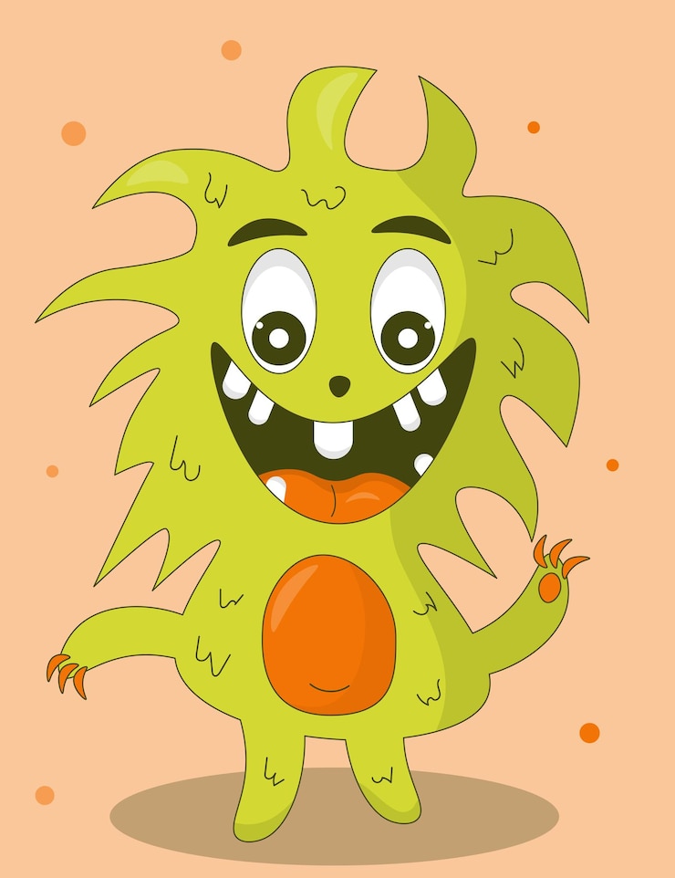 Vector monstruo de dibujos animados con ojos naranjas y cabello verde