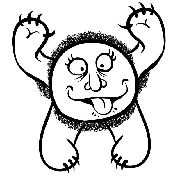 Monstruo de dibujos animados tonto ilustración vectorial de líneas blancas y negras