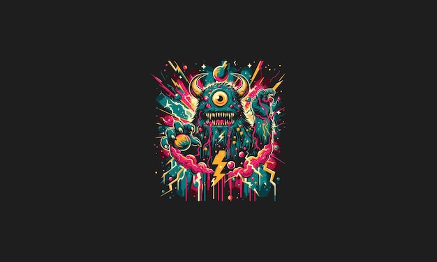 monstruo en el diseño vectorial de relámpagos galácticos