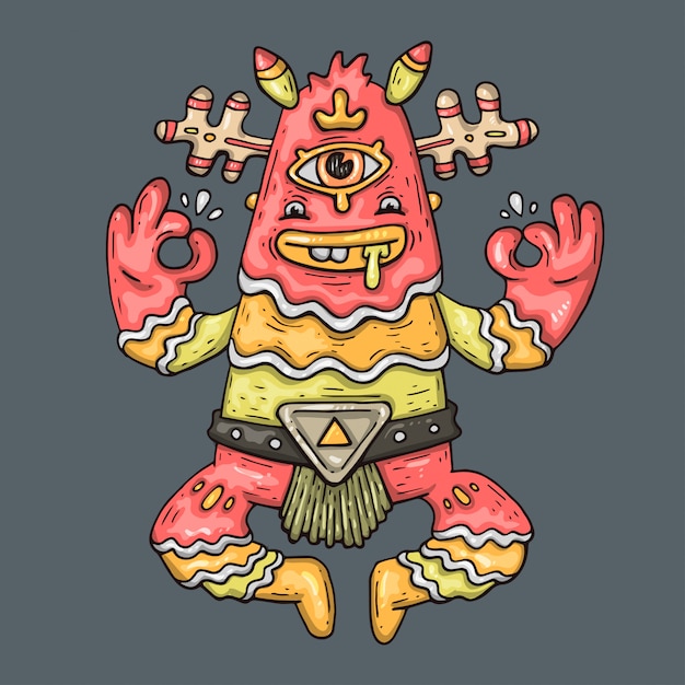 Monstruo divertido, ilustración de dibujos animados.
