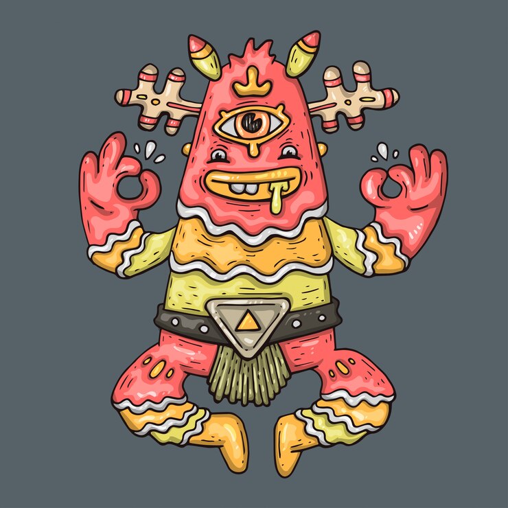 Vector monstruo divertido, ilustración de dibujos animados.