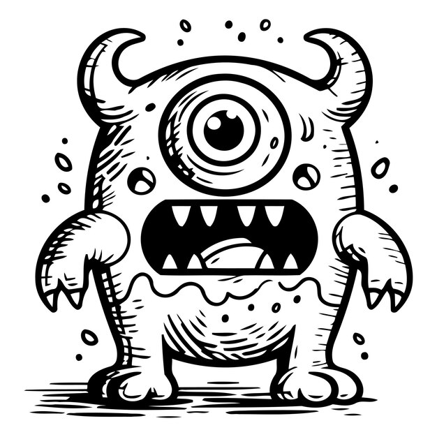Monstruo gracioso Ilustración dibujada a mano vectorial aislada sobre fondo blanco