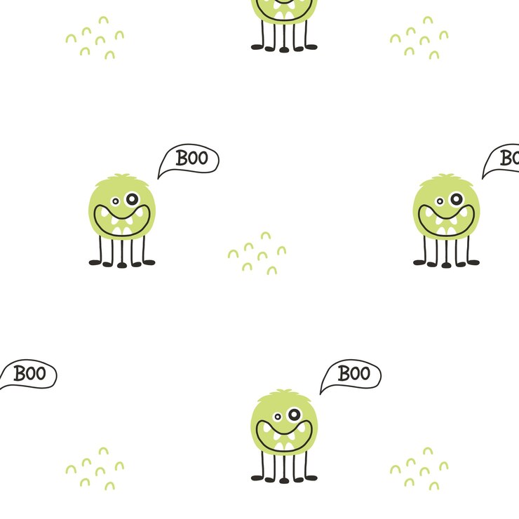 Vector monstruo halloween de patrones sin fisuras lindos personajes de dibujos animados en estilo escandinavo dibujado a mano simple vector infantil divertido garabato ilustración ropa de bebé textiles tela papel tapiz