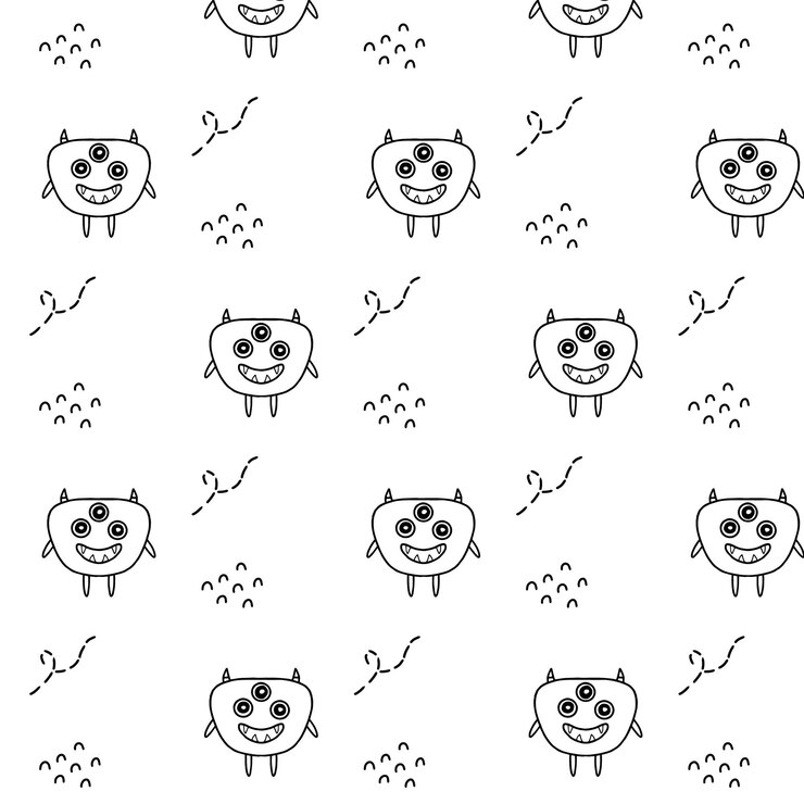 Vector monstruo halloween de patrones sin fisuras lindos personajes de dibujos animados en estilo escandinavo dibujado a mano simple vector infantil divertido garabato ilustración ropa de bebé textiles tela papel tapiz