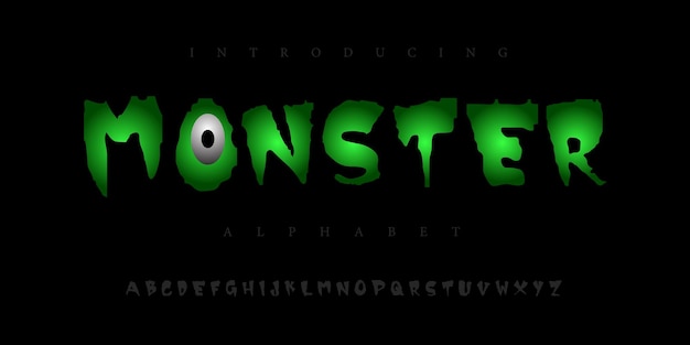 Monstruo horror halloween fuente mayúscula minúscula y número letras espeluznantes diseño de moda minimalista