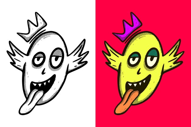 Monstruo lindo dibujado a mano dibujos animados estilo vintage vector gratis