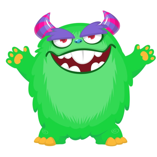 Monstruo lindo de dibujos animados con expresión facial divertida y emocionada agitando las manos Ilustración de diseño de Halloween