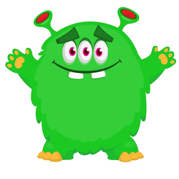Monstruo lindo de dibujos animados con expresión facial divertida y emocionada agitando las manos Ilustración de diseño de Halloween
