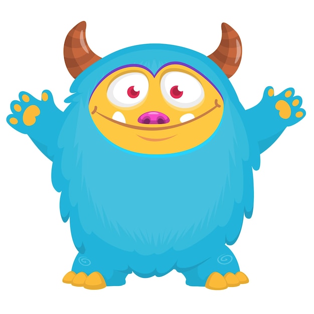 Monstruo lindo de dibujos animados con expresión facial divertida y emocionada agitando las manos Ilustración de diseño de Halloween