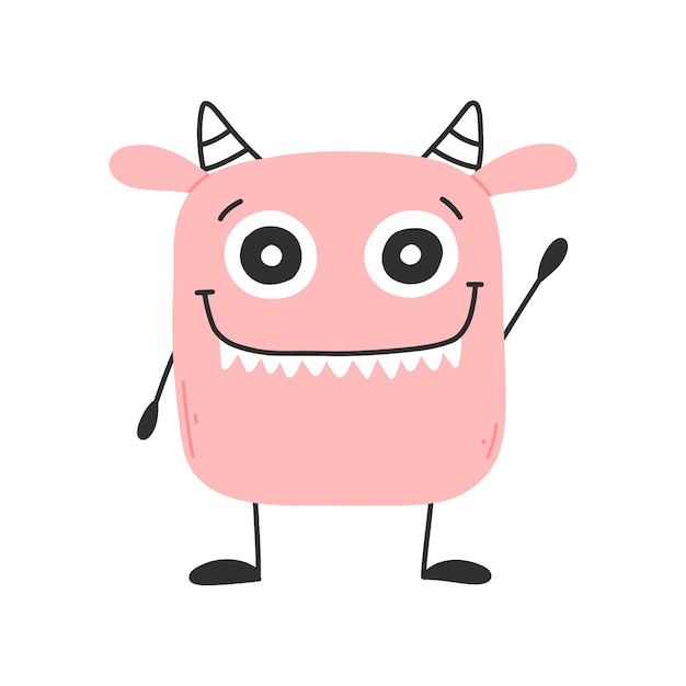 Monstruo lindo en estilo plano Monstruo bebé dibujado a mano Ilustración vectorial