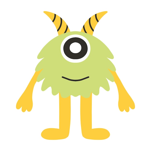 Monstruo lindo infantil Monstruo amarillo con un ojo y cuernos Extranjero dibujado Ilustración vectorial