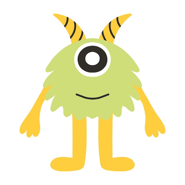 Monstruo lindo infantil Monstruo amarillo con un ojo y cuernos Extranjero dibujado Ilustración vectorial