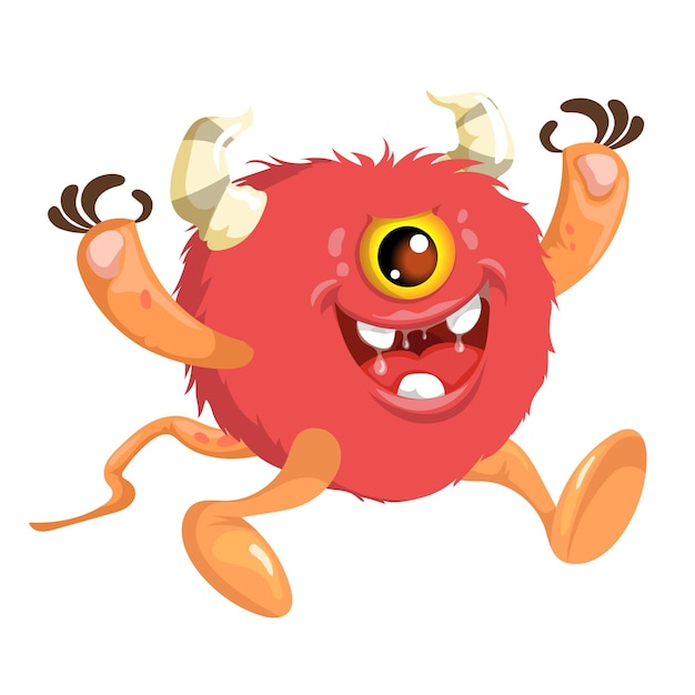 Monstruo lindo tuerto peludo rojo de dibujos animados Lo mejor para diseños de fiestas de monstruos Ilustración vectorial