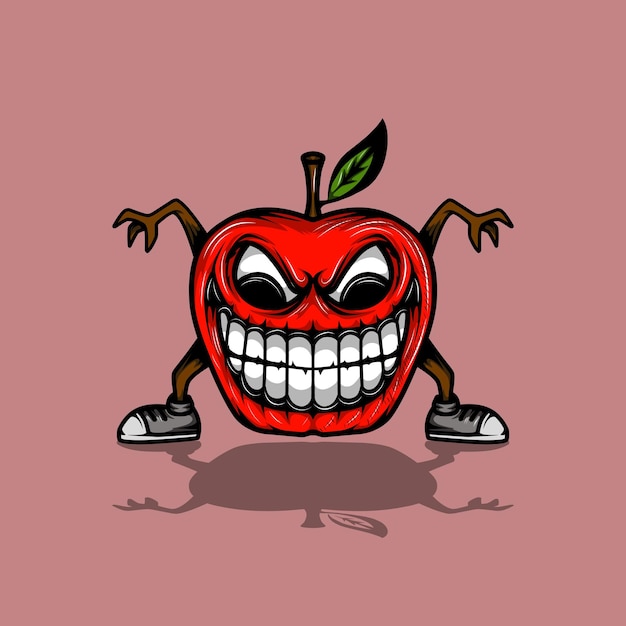 Monstruo de manzana en personaje de mascota roja