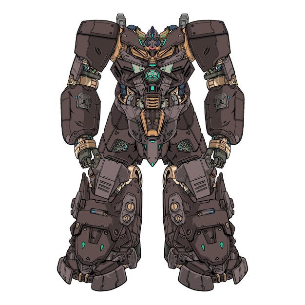 Monstruo mecha robot construido por cabeza brazo cuerpo pierna arma ilustración vector premium