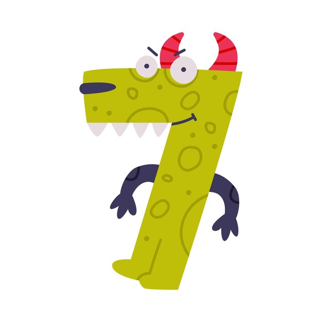 Monstruo Número Siete o Número con ilustración vectorial de cara y mano