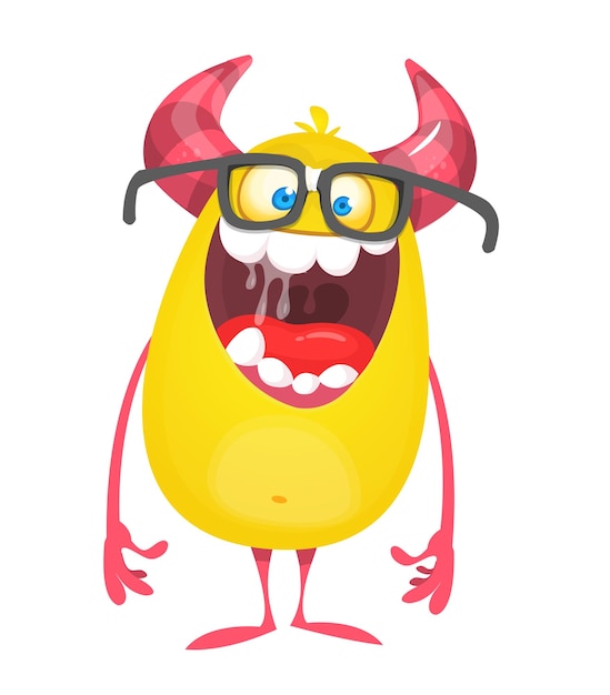 Monstruo peludo amarillo de dibujos animados Ilustración de vector de Halloween de monstruo emocionado