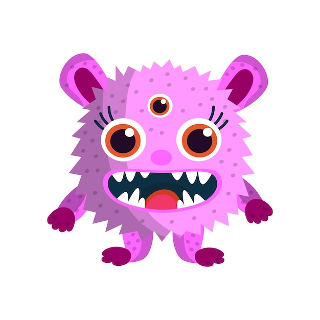 Monstruo rosado lindo con tres ojos ilustración vectorial diseño de dibujos animados lúdico para niños impresiones y
