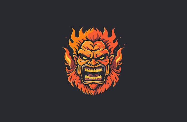 Monstruo titán enojado en el fuego Ilustración de diseño de ropa de vector de logotipo