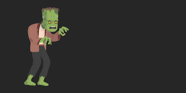 Vector monstruo verde aterrador - frankenstein. feliz halloween. banner con lugar para vector de texto