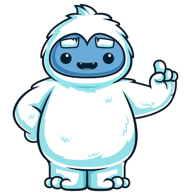 Monstruo yeti lindo señalando hacia arriba ilustración de dibujos animados