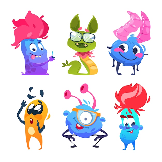 Vector monstruos de dibujos animados divertidos personajes de monstruos