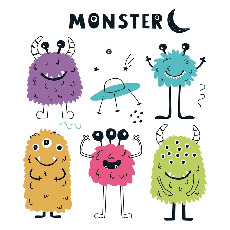 Con monstruos de dibujos animados sobre un fondo blanco Ilustración vectorial para imprimir