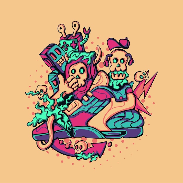 monstruos, juego, en, roto, zapatos, ilustración
