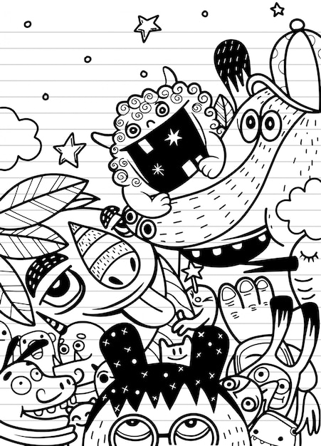 Monstruos personajes de vectores estilo doodle. criaturas monstruosas aterradoras y divertidas