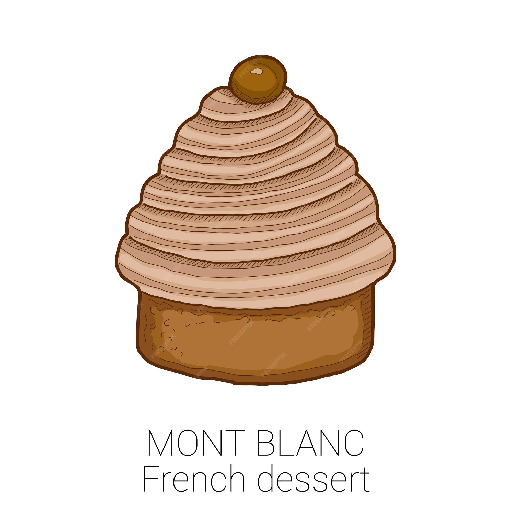 Mont blanc francés postre pattiserie pastel colorido vector ilustración |  Vector Premium