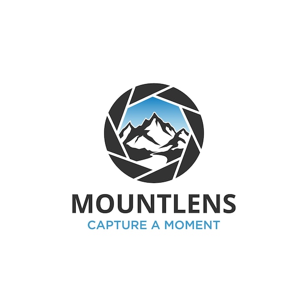 Montaña al aire libre con inspiración de diseño de logotipo de captura de lente