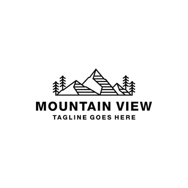 Montaña con árboles como el diseño del logotipo de Mountain Peak Hill Natural View