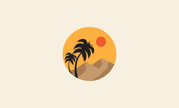 Montaña de arena con árbol y puesta de sol logo vector icono símbolo diseño gráfico ilustración