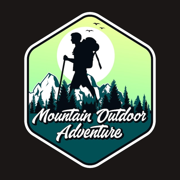 Montaña Aventura al aire libre Etiqueta Vector Ilustración Retro Vintage Insignia Etiqueta y camiseta De