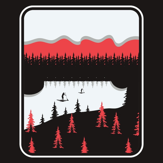 Montaña aventura al aire libre etiqueta vector ilustración retro vintage insignia etiqueta y camiseta de