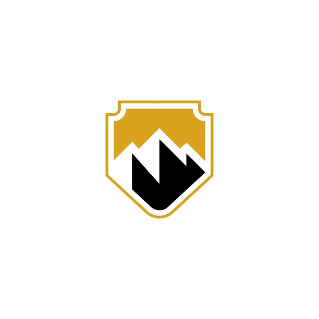 Montaña combinada con plantilla de vector de logotipo de estilo de lujo de escudo