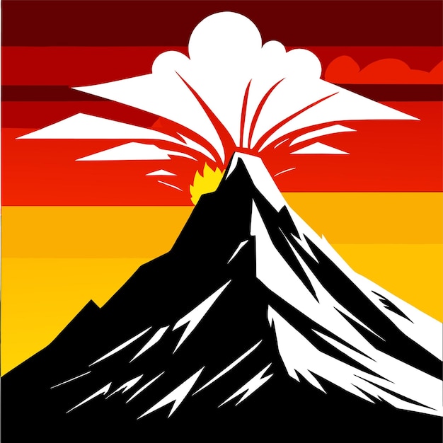 Vector la montaña en erupción escupe ceniza ardiente en el cielo ilustración vectorial