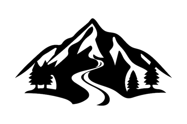 Una montaña en formato vectorial con una silueta central de una pista sobre un fondo blanco