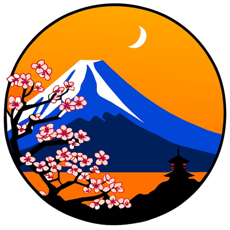 Vector la montaña fuji y las flores de cerezo en primavera